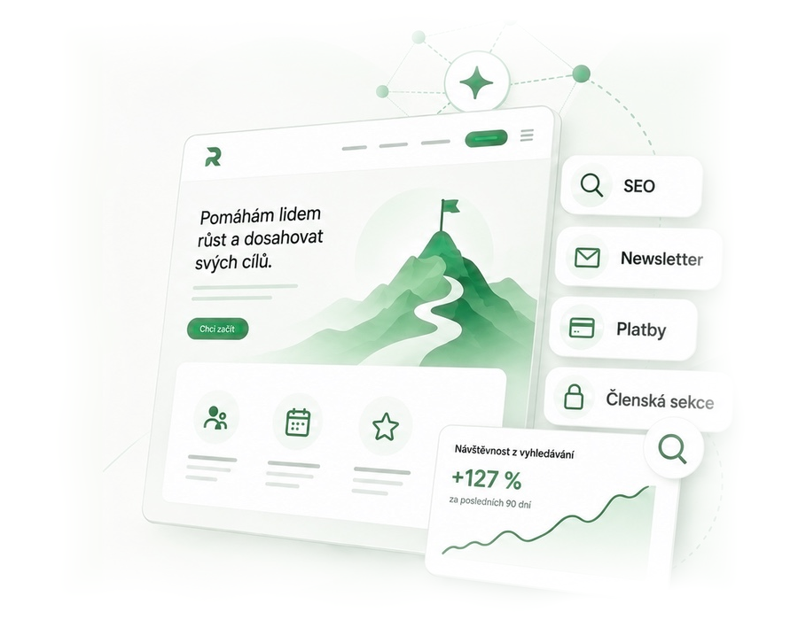 Ukázka rychlého webu pro experta s moduly SEO, newsletteru, plateb a členské sekce