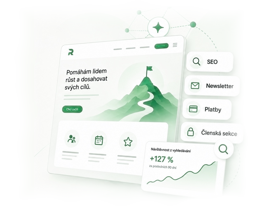 Ukázka rychlého webu pro experta s moduly SEO, newsletteru, plateb a členské sekce